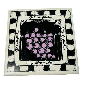 Vintage Sandra Magsamen Grapes Table Tile Plaque 1992 Black Border 6.25”